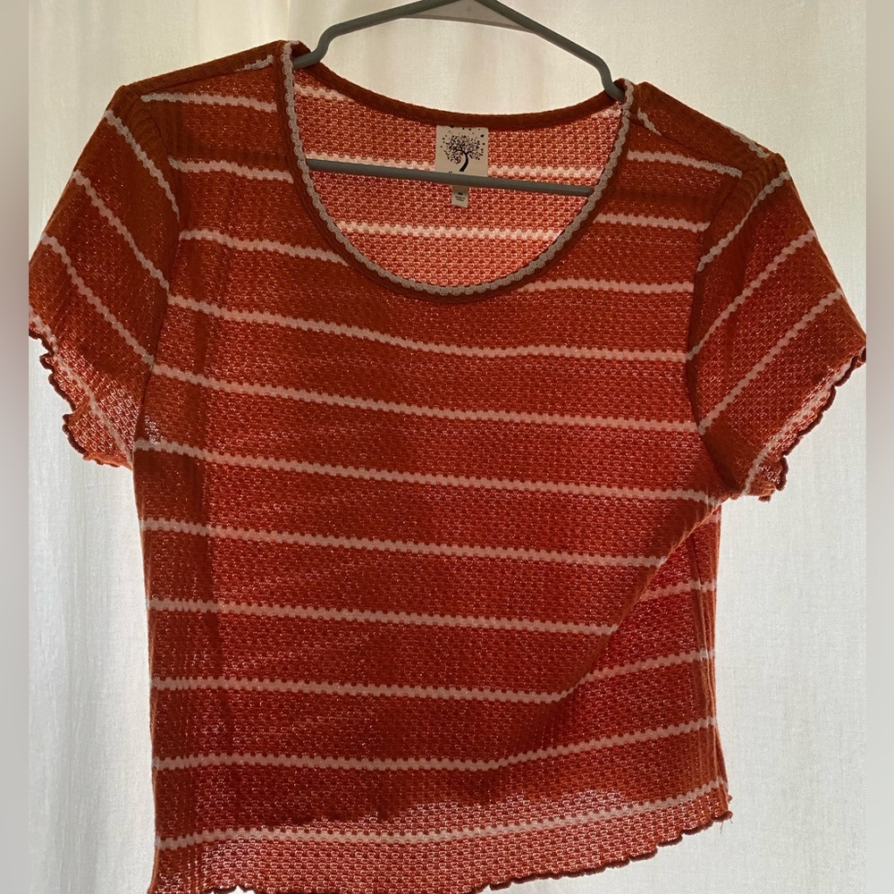 Orange and White striped short sleeve shirt